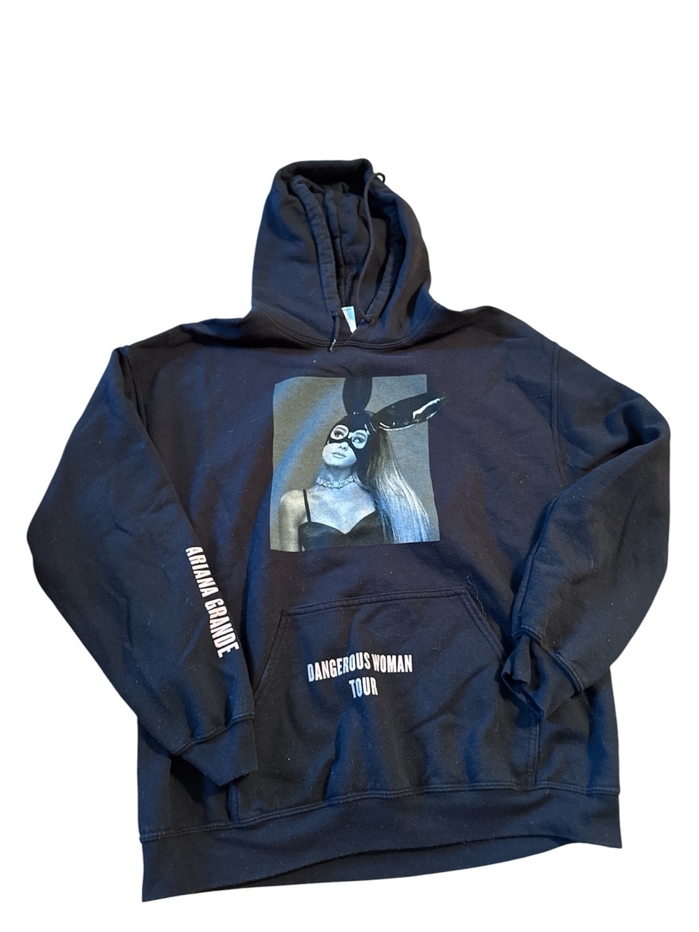 Ariana Grande Black Graphic 'Dangerous Woman' Hoodie size lg Light blue